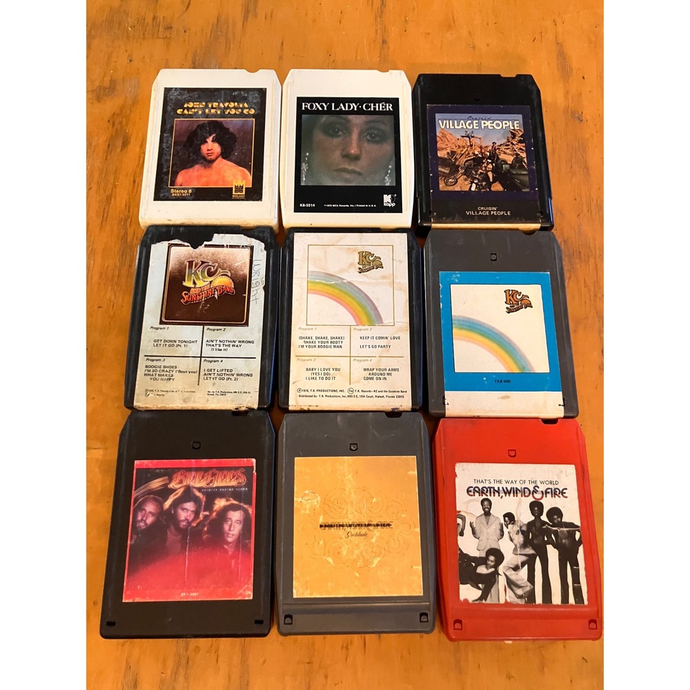 Mixed 8-Track Tape Lot 9pc 70s Disco Soul Cher Bee Gees Earth Wind & Fire